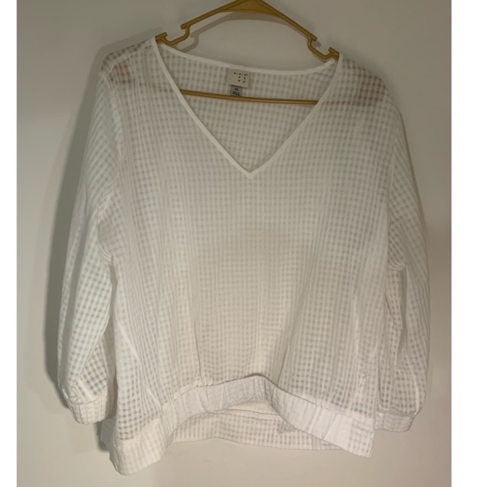 Brand new white sheer puff sleeve top